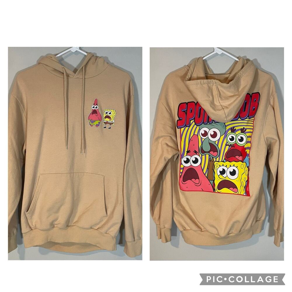 Nickelodeon SpongeBob Patrick Sweatshirt Hoodie Beige Medium Large Back Logo